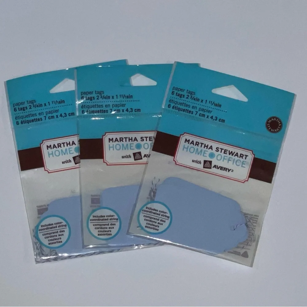 Set of 3 Martha Stewart Home Office Avery Blue Paper Tags, 6 Tags
